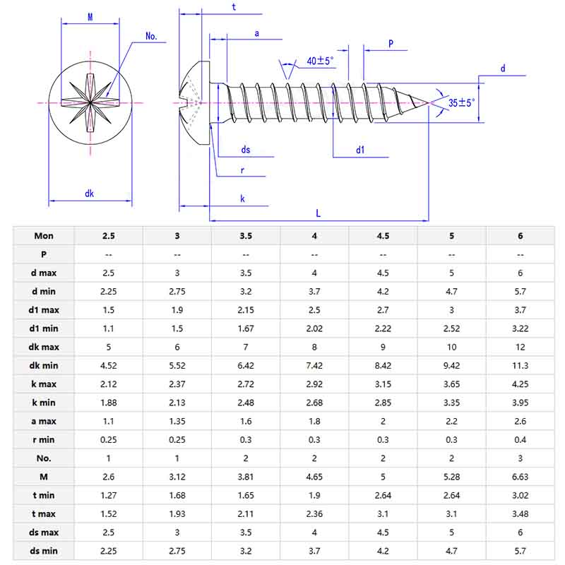 Flat head self tapping screw